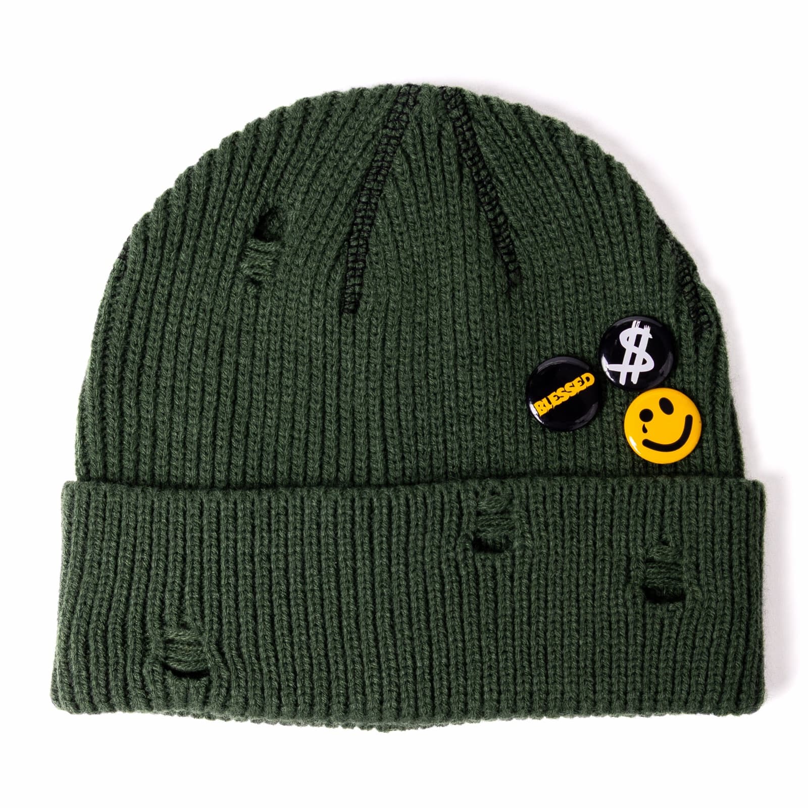 Distressed smiley beanie